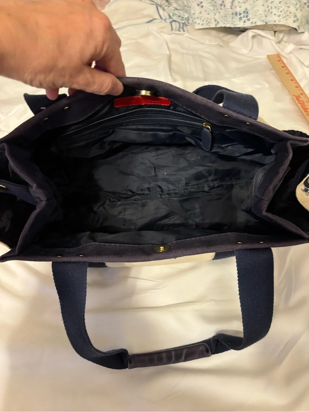 Tommy Hilfiger Navy Canvas Lobster Print Tote Bag Coastal Beach Shopper
